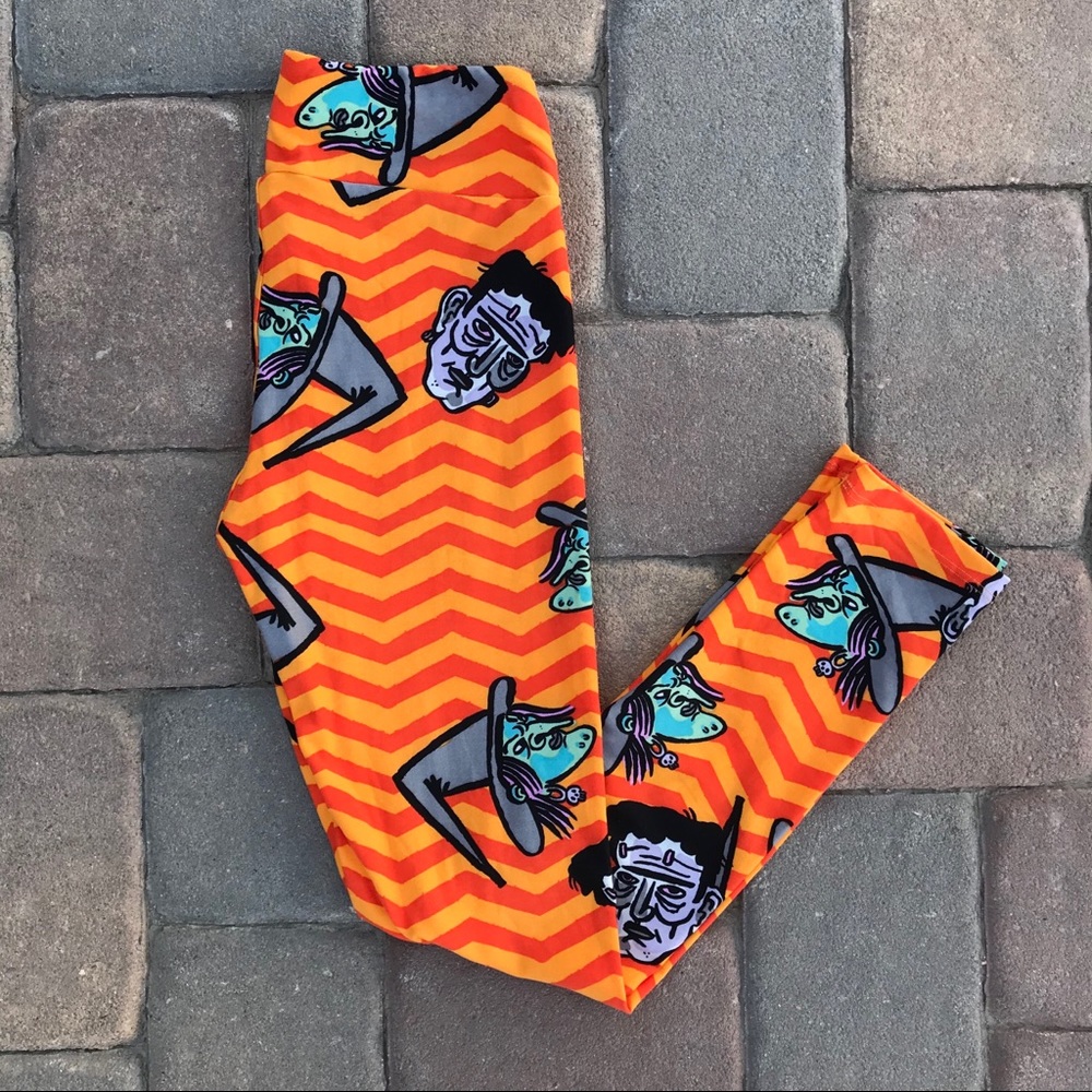 Orange Halloween Leggings OS Frankenstein Witch